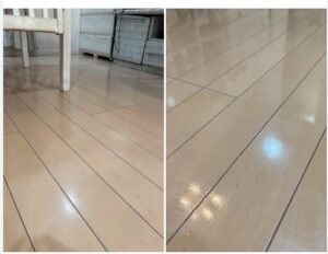 ピナイ家事代行サービスで掃除され、ワックスでピカピカになったリビングのフローリング