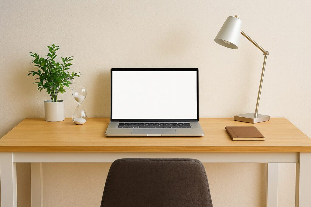 パソコンが置いてある机の上が綺麗に掃除されている