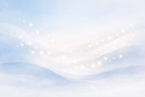 淡い青とグレーのグラデーションが広がる抽象的な背景。柔らかな光の粒が漂い、穏やかで静かな雰囲気を演出したイラスト