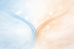 淡い水彩の抽象イラスト。青とベージュの柔らかな曲線が分岐し、穏やかな光の粒が漂う。静かでミニマルな雰囲気が、次のメリット・デメリットセクションへのやさしい導入を表現