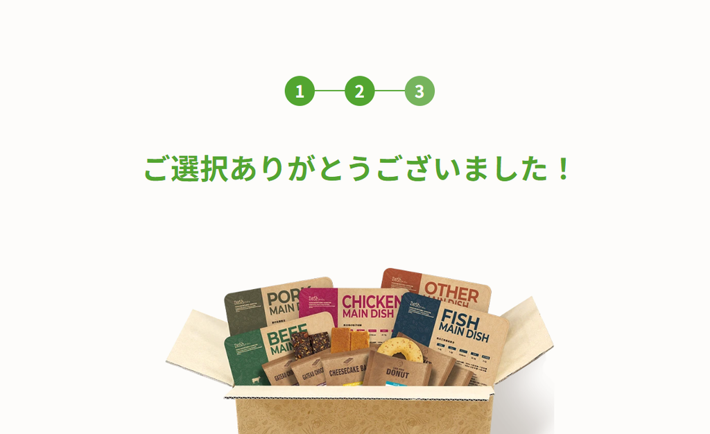 ナッシュの選択完了画面と食事パッケージのイメージ